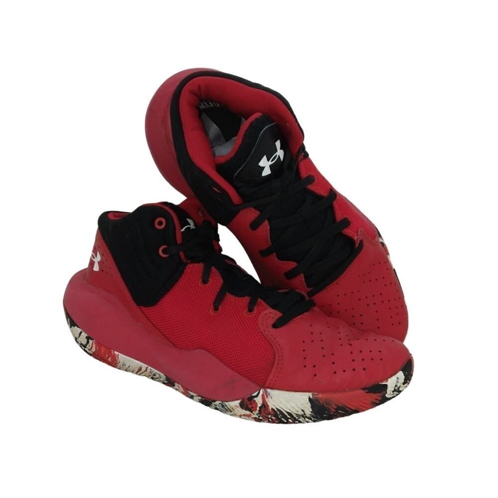 Under Armour Jet 21 Boys Pre-owned Red/Black Basketball Sneakers - sz. 5 1/2Y